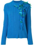 Onefifteen Embroidered Ribbed Knit Jumper - Blue