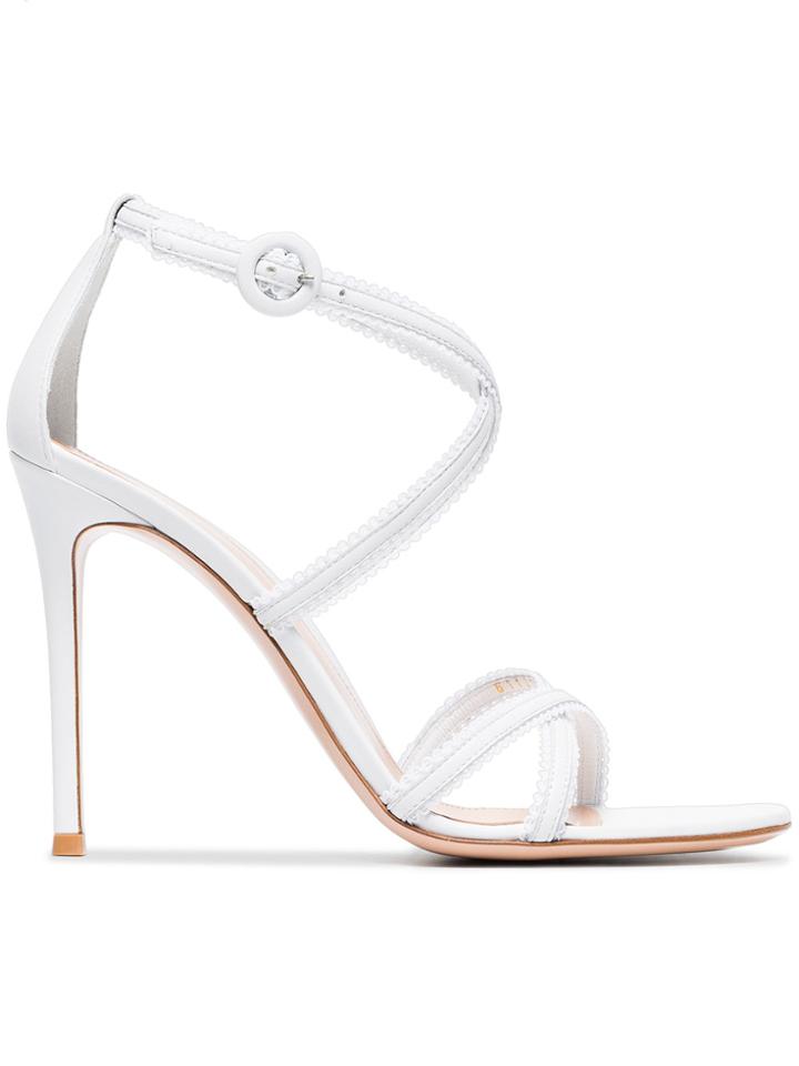 Gianvito Rossi White 105 Frill Leather Sandals