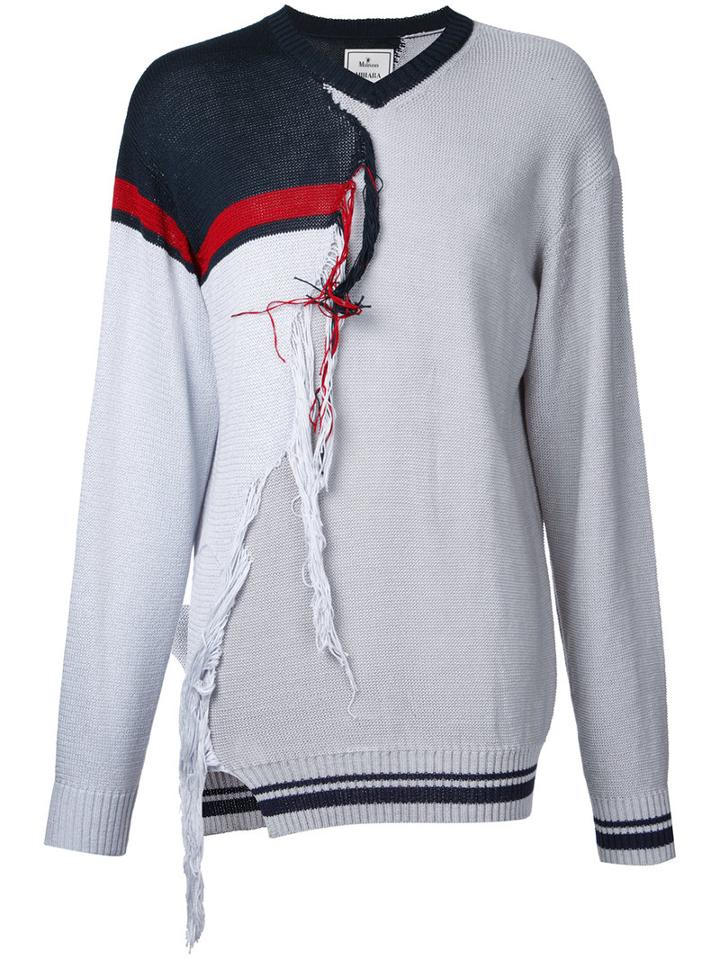 Maison Mihara Yasuhiro Destroyed Jumper, Men's, Size: 48, Grey, Cotton/acrylic