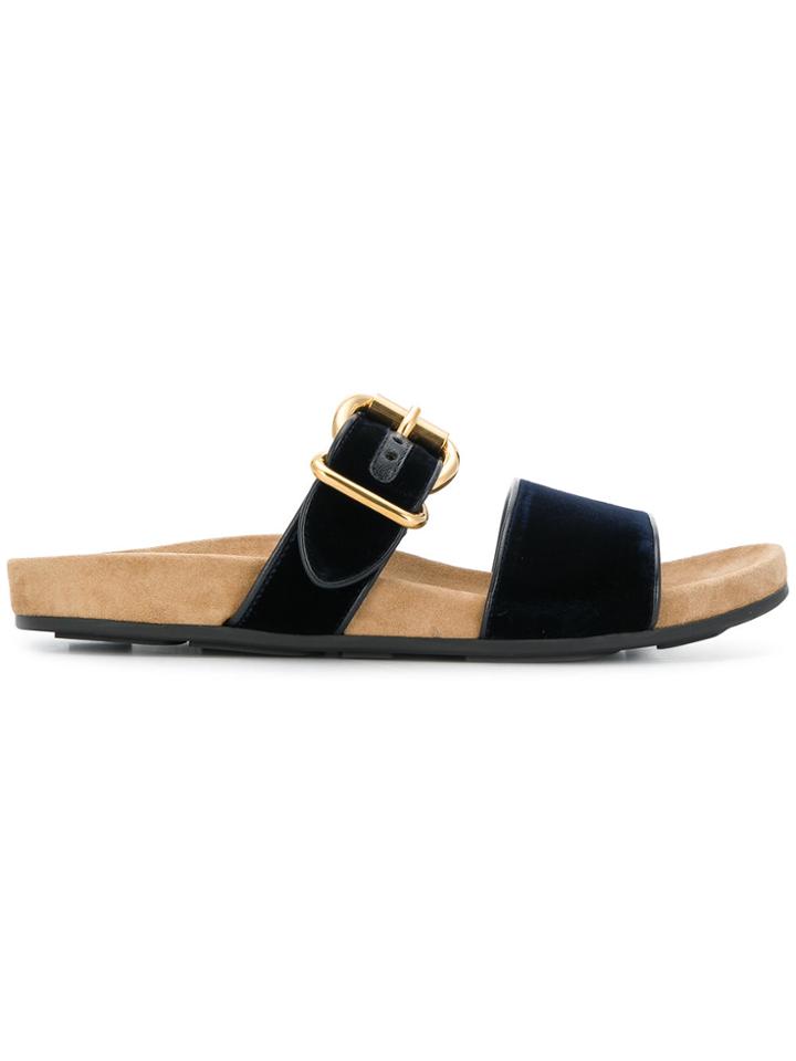 Prada Velvet Buckle Slides - Blue