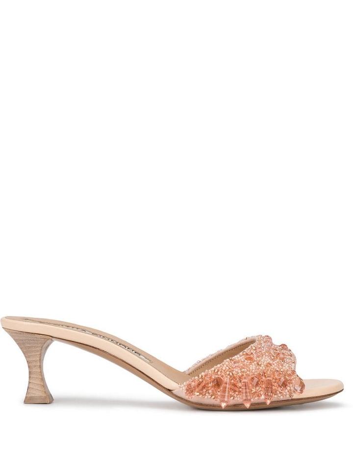 Tabitha Simmons X Brock Collection Beaded Kitten Heel Mules - Pink