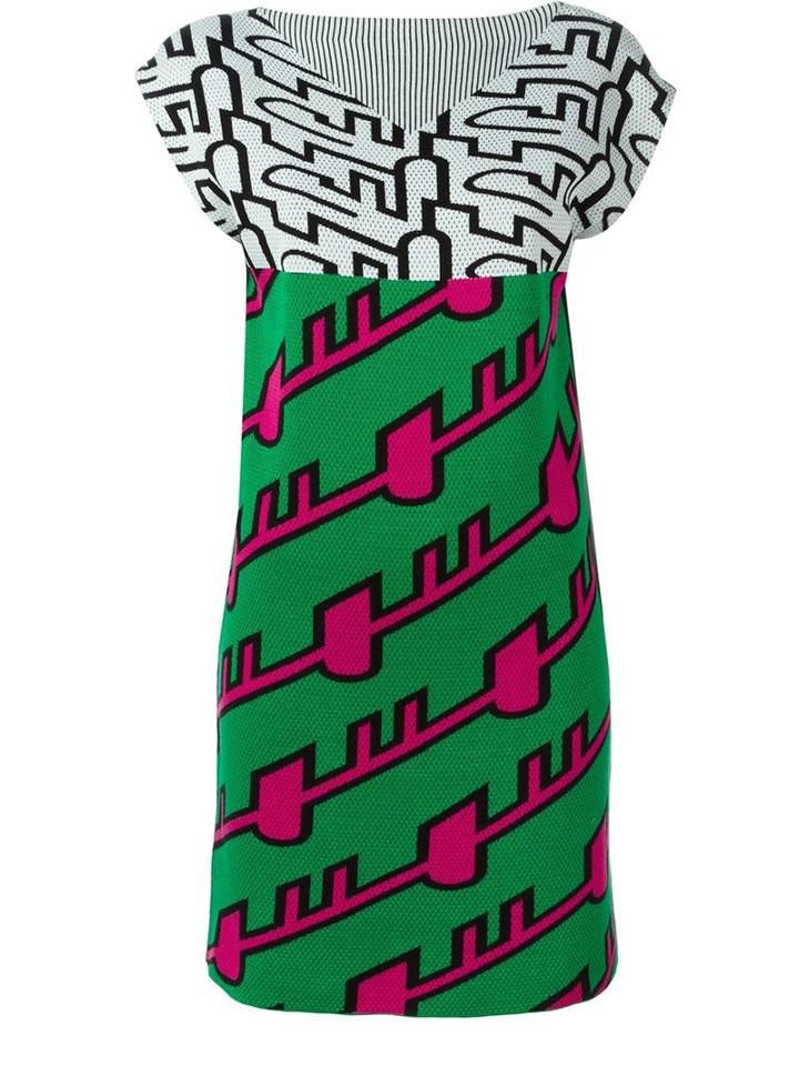Kenzo Diagonal Stripe Dress, Women's, Size: M, Green, Silk/cotton