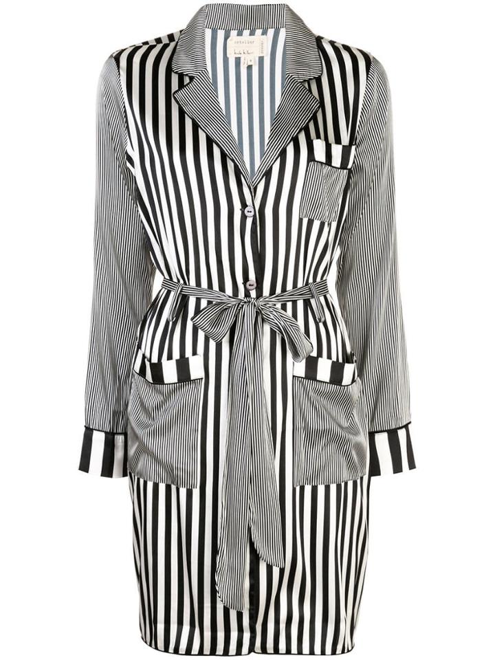 Nicole Miller Pajama Stripe Long Coat - Black