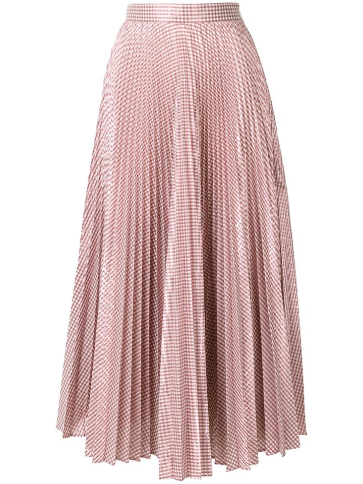 Christopher Kane Metallic Gingham Pleated Midi Skirt - Pink & Purple