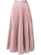 Christopher Kane Metallic Gingham Pleated Midi Skirt - Pink & Purple