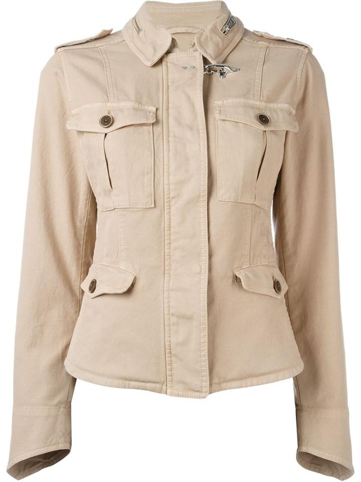 Fay Fitted Military Jacket, Women's, Size: M, Nude/neutrals, Cotton/spandex/elastane