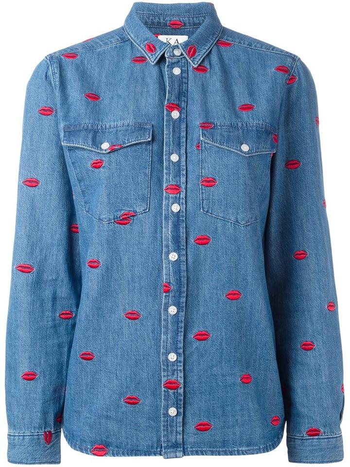 Zoe Karssen 'lips' Embroidered Denim Shirt, Women's, Size: Large, Blue, Cotton