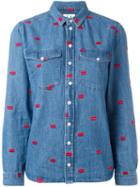Zoe Karssen 'lips' Embroidered Denim Shirt, Women's, Size: Large, Blue, Cotton