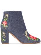 Aquazzura Denim Lotus Embroidered 90 Boots - Blue