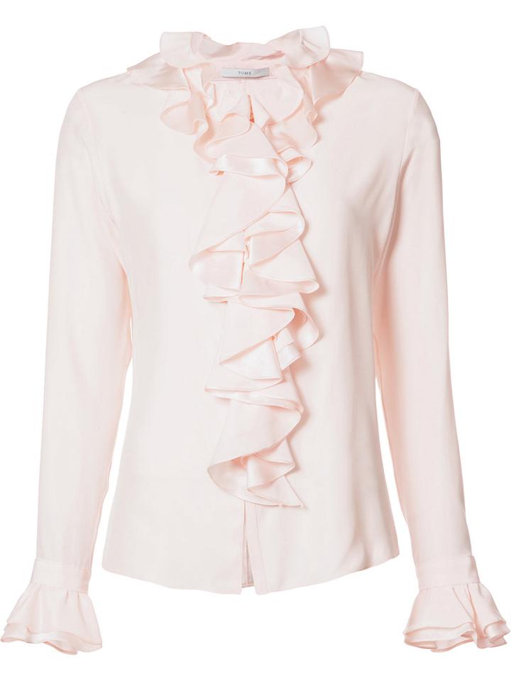 Tome 'charmeuse Longsleeved Ruffled' Shirt, Women's, Size: 6, Pink/purple, Silk