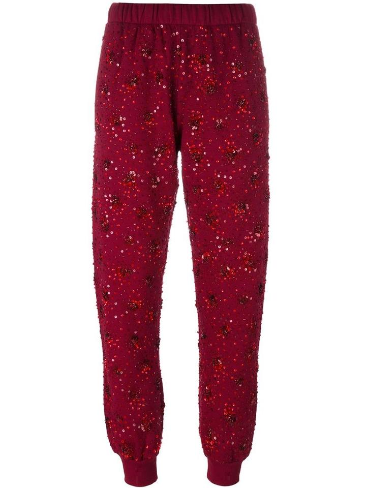 Ashish Sequined Tapered Trousers, Women's, Size: Small, Red, Polyester/cotton