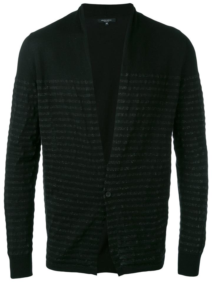 Roberto Collina - Striped Trim Cardigan - Men - Cotton - 48, Black, Cotton