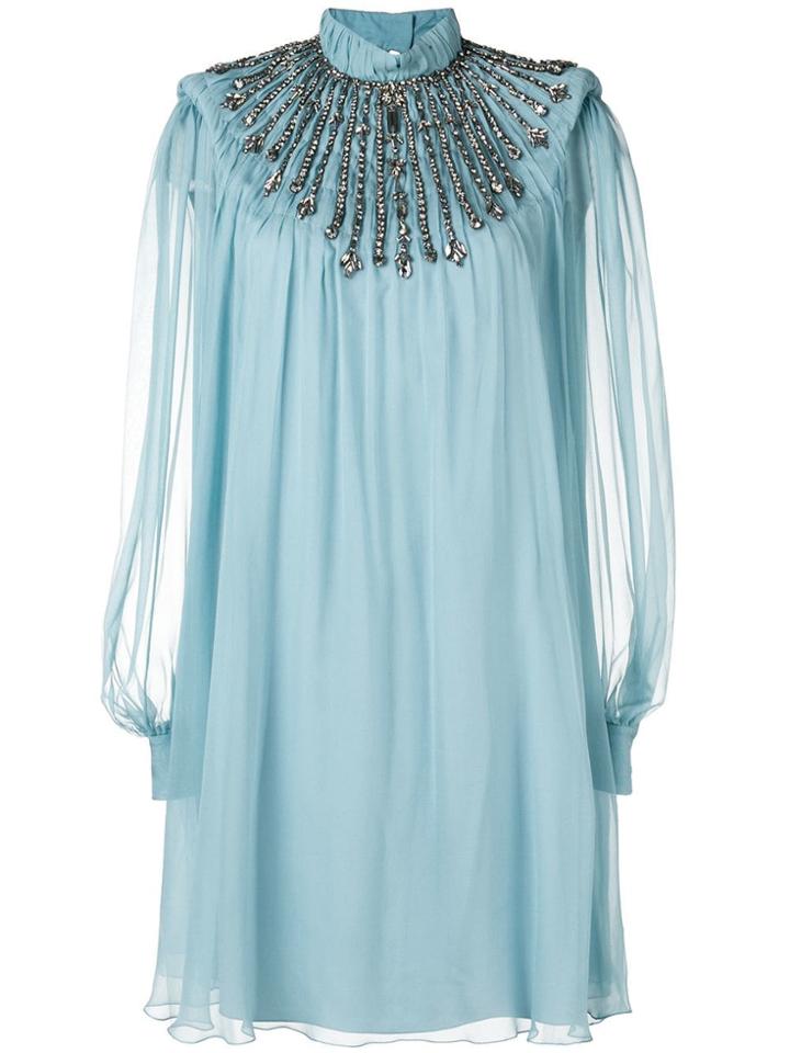 Alberta Ferretti Mock Neck Embellished Dress - Blue