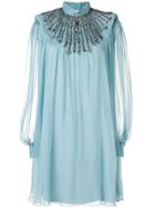 Alberta Ferretti Mock Neck Embellished Dress - Blue