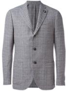 Lardini Two Button Blazer, Men's, Size: 48, Grey, Polyester/cotton/linen/flax