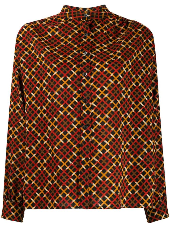 Yves Saint Laurent Pre-owned Checked Band Collar Blouse - Red