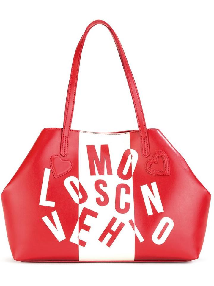 Love Moschino Logo Print Tote, Women's, Red, Leather
