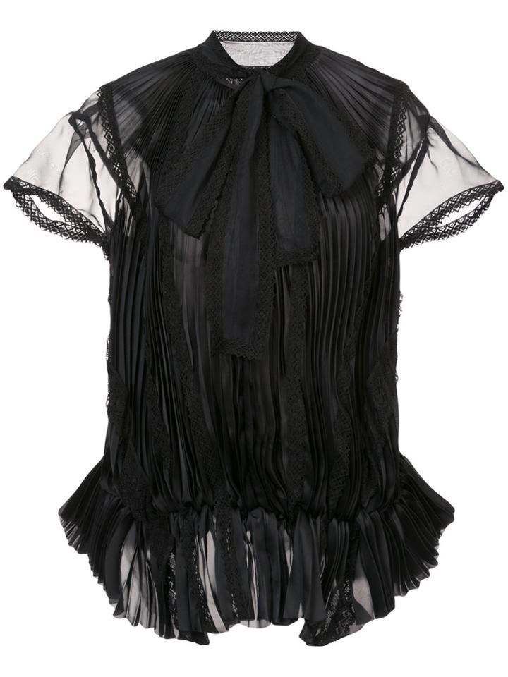 Sacai Plissé Pleat Bow Blouse - Black