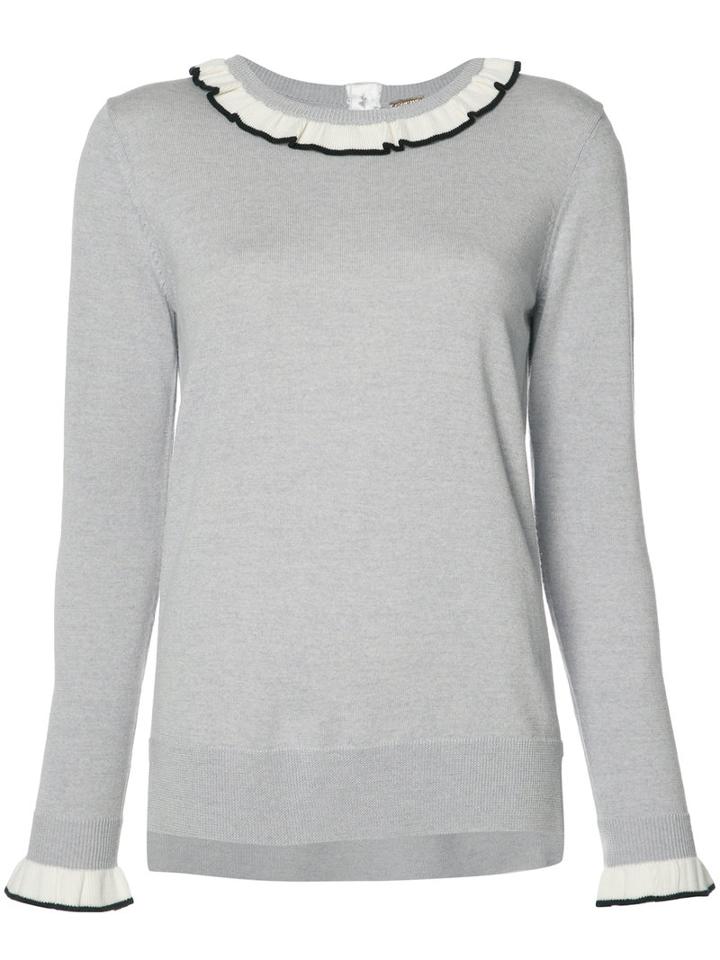 Adam Lippes Ruffle Neck And Cuff Sweater, Women's, Size: Large, Grey, Wool