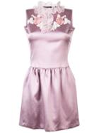Giamba - Embroidered Ruffle Neck Dress - Women - Silk/acetate/viscose - 42, Women's, Pink/purple, Silk/acetate/viscose