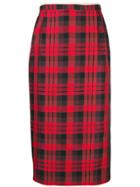 No21 Tartan Midi Pencil Skirt - Red