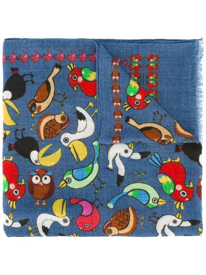 Fefè Animal Print Scarf, Adult Unisex, Blue, Wool