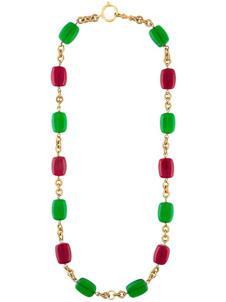 Chanel Vintage Gripoix Poured Glass Necklace, Women's, Green