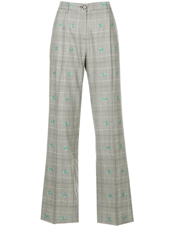 Alexa Chung Floral-embroidered Checked Trousers - Grey