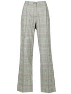 Alexa Chung Floral-embroidered Checked Trousers - Grey