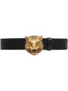 Gucci Leather Belt With Feline Buckle - Black