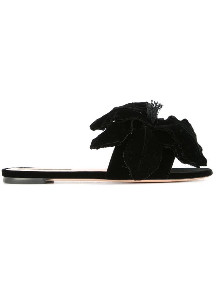 Rochas Mismatched Flower Detail Slipper Sandals - Black