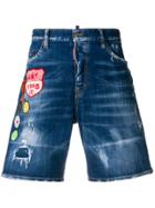 Dsquared2 Patch Detail Denim Shorts - Blue