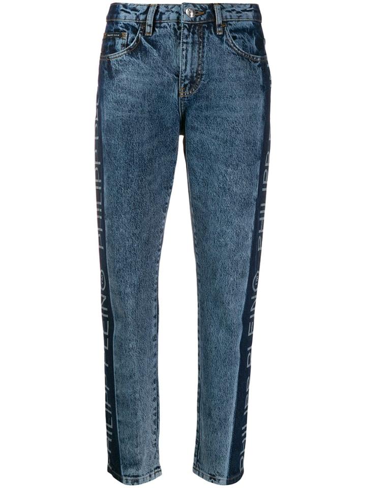 Philipp Plein Logo Panelled Straight-leg Jeans - Blue