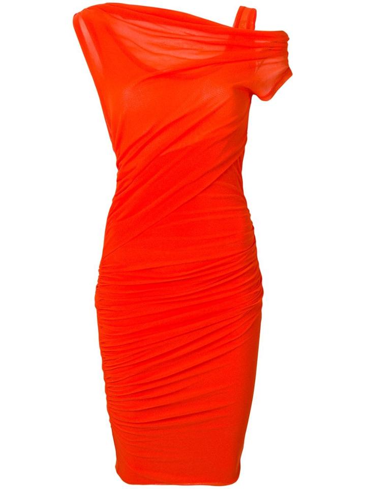 Msgm Ruched Midi Dress - Orange