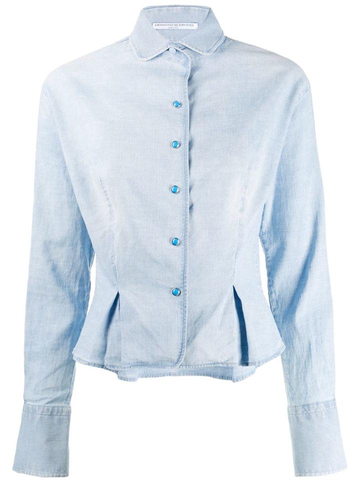 Ermanno Scervino Pleated Hem Denim Shirt - Blue