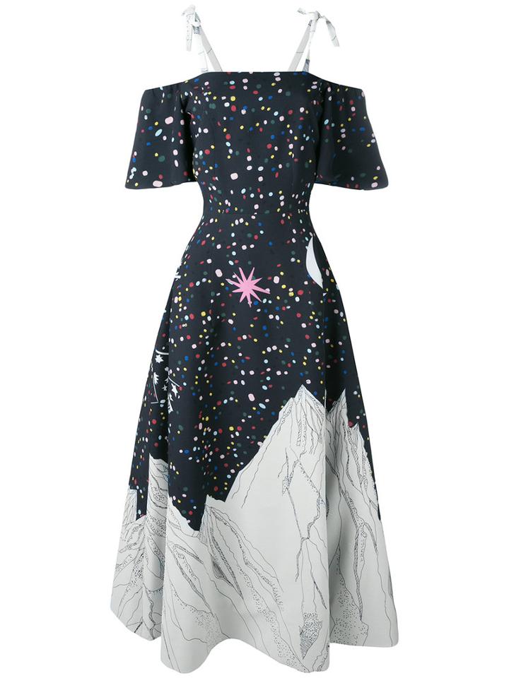 Reemami - Mountain Print Flared Dress - Women - Cotton - S, Women's, Black, Cotton