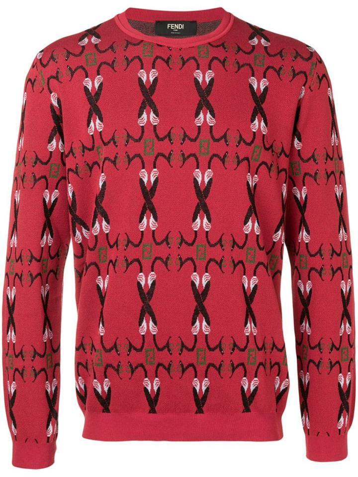 Fendi Entwined Snake Intarsia Knit Jumper - Red