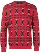 Fendi Entwined Snake Intarsia Knit Jumper - Red