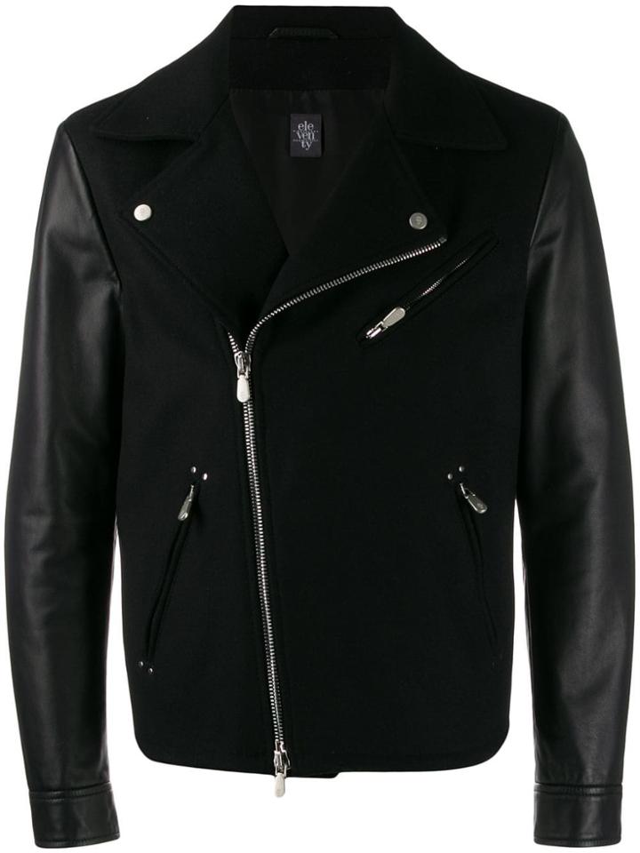 Eleventy Lambskin Sleeves Biker Jacket - Black