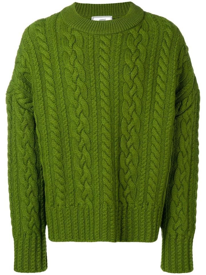 Ami Alexandre Mattiussi Crewneck Cable Knit Oversize Sweater - Green