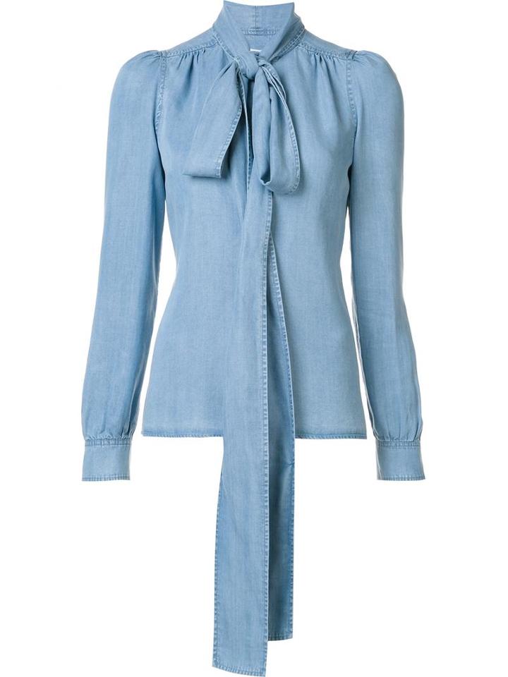 Sonia Rykiel Pussy Bow Denim Blouse, Women's, Size: 34, Blue, Tencel