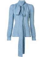 Sonia Rykiel Pussy Bow Denim Blouse, Women's, Size: 34, Blue, Tencel