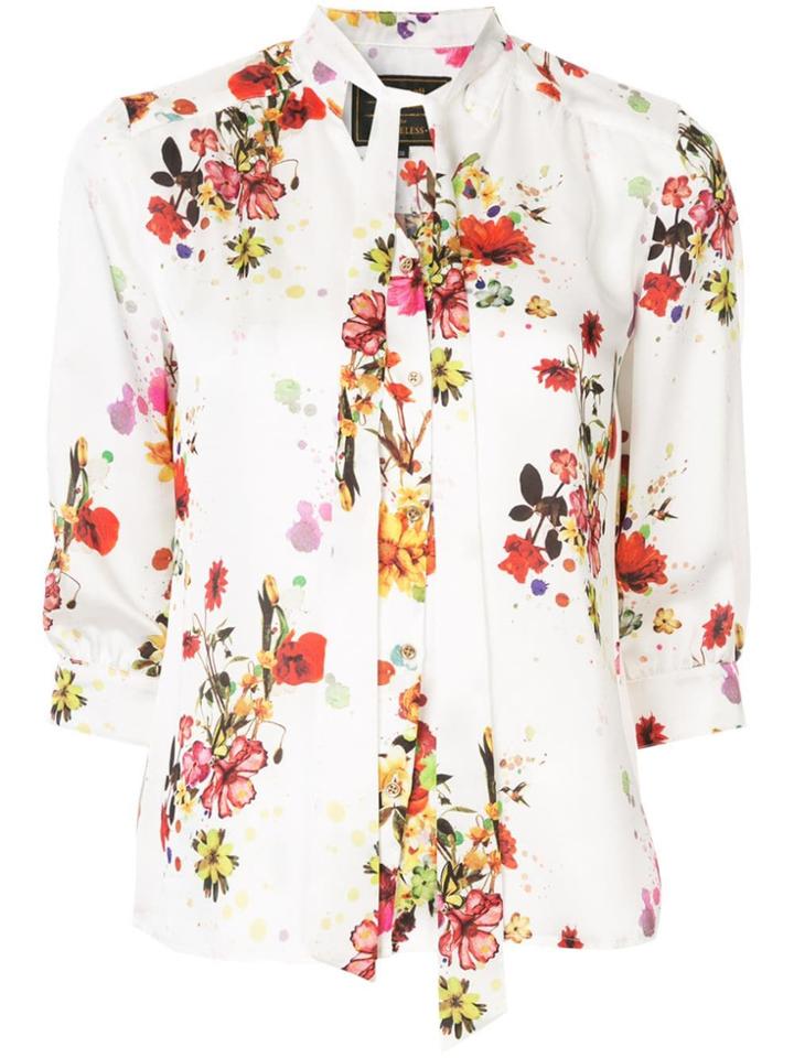 Loveless Floral Tie Neck Blouse - White