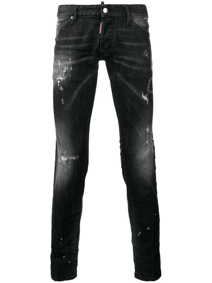 Dsquared2 Clement Bleached Distressed Jeans, Men's, Size: 50, Black, Cotton/polyester