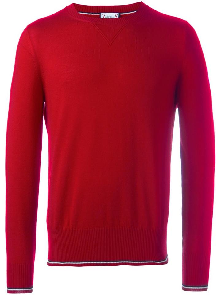 Moncler Gamme Bleu Crew Neck Fine Knit Jumper, Men's, Size: Xl, Red, Virgin Wool