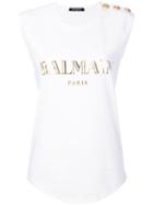 Balmain - Logo Print Top - Women - Cotton - 40, White, Cotton