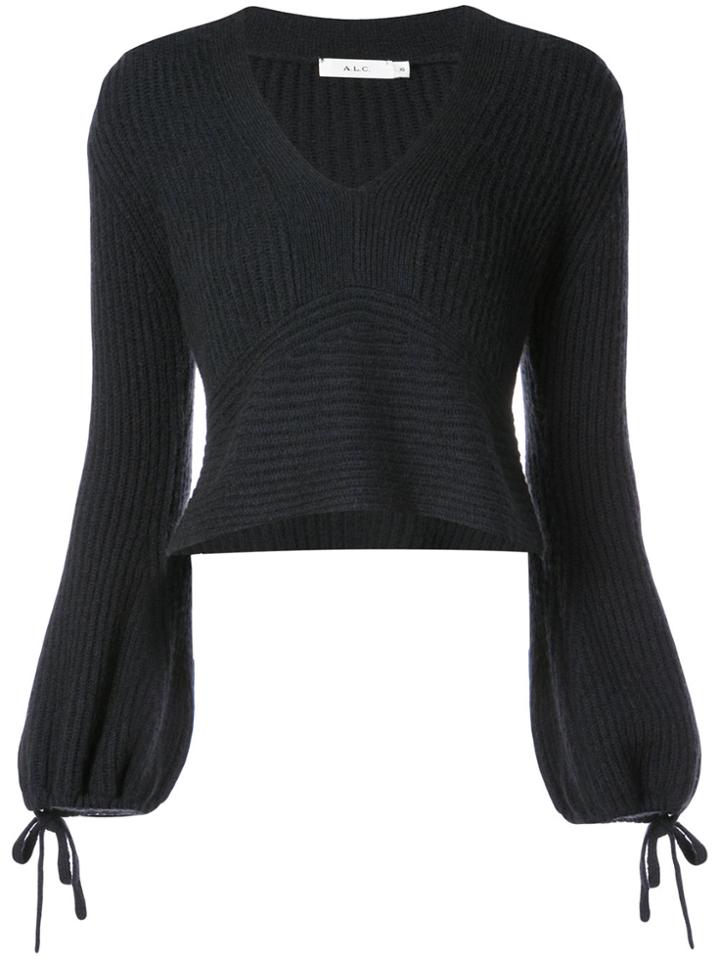 A.l.c. Cropped Ribbed V-neck Sweater - Blue
