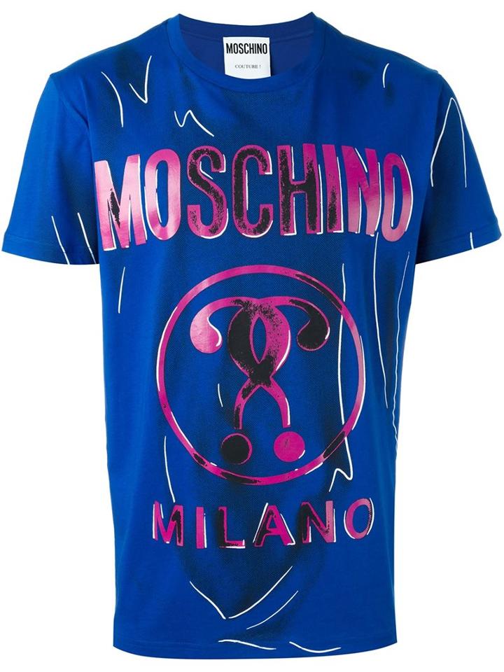 Moschino Trompe-l'ail Logo T-shirt, Men's, Size: 50, Blue, Cotton