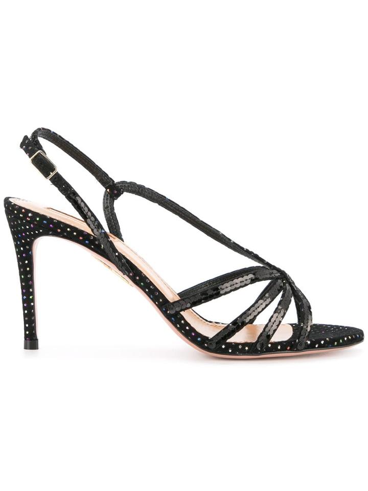 Aquazzura Sequin Strappy Sandals - Black