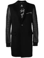 Philipp Plein Leather Sleeves Coat - Black